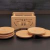 Ginkgo-patterned Bamboo Coaster Set wit Shou Character | 6 Pieces, 8 cm - Image 6