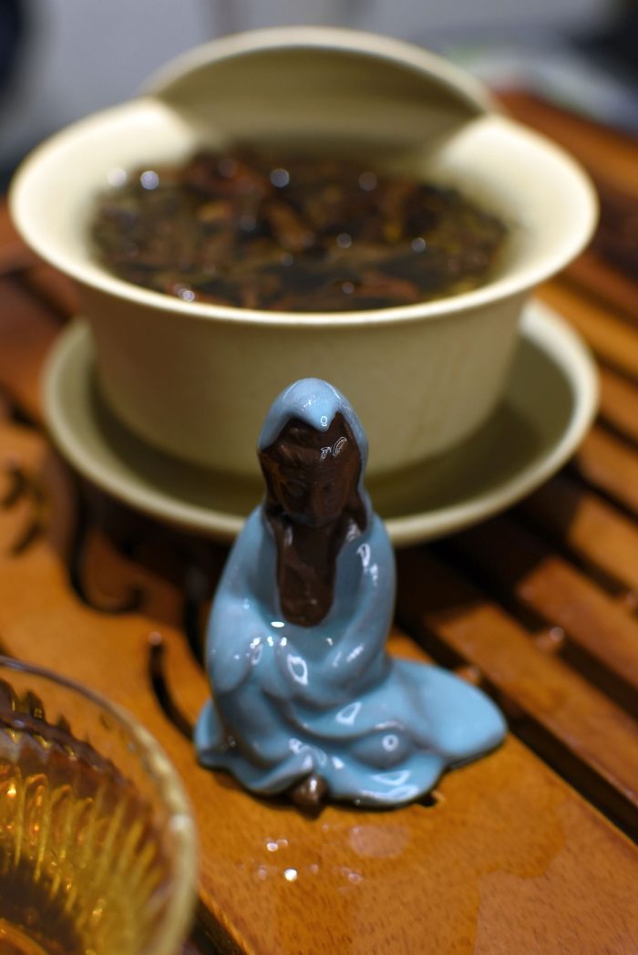 Small Sitting Guanyin Tea Saint in Bluish Green Celadon Robe | 4*6 cm - Image 4