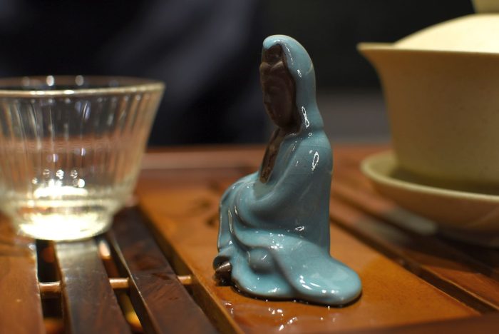 Small Sitting Guanyin Tea Saint in Bluish Green Celadon Robe | 4*6 cm - Image 3