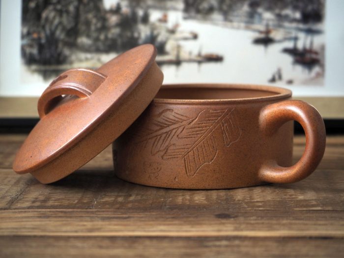 Flat Han Wa style Yixing Teapot With Two Chicken | Wood Fired, Carved, Half Handmade 170 ml - Image 5