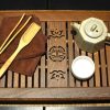 Blessings Motif Chicken Wing Wood Tea Tray | Middle Size, Hardwood Tray 38*28*5,5cm