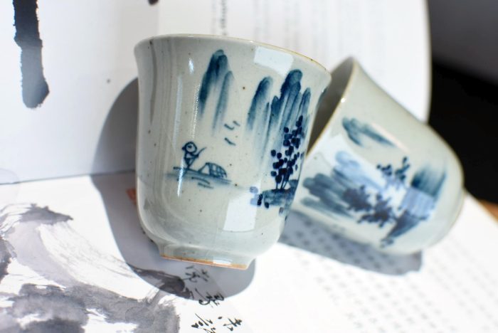 Landscape Teacup - Stone Clay | Underglazed Blue Style 50 ml.