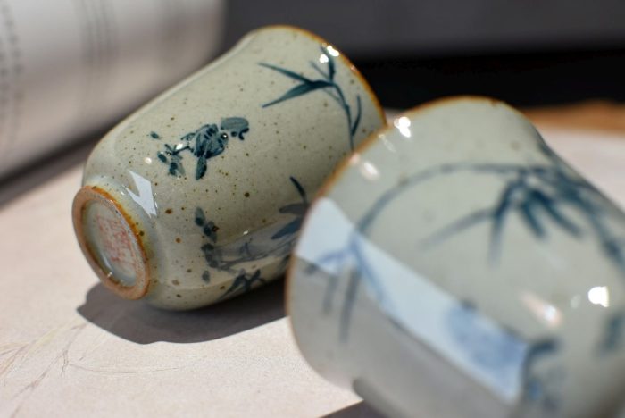 Bamboo and Bird Teacup - Stone Clay | Underglazed Blue Style 50 ml. - Image 5