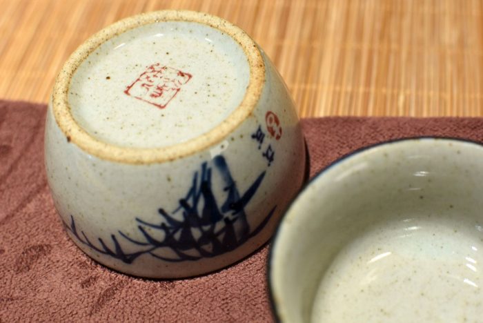 Flat Bamboo Teacup - Stone Clay | Underglazed Blue Style 50 ml. - Image 7