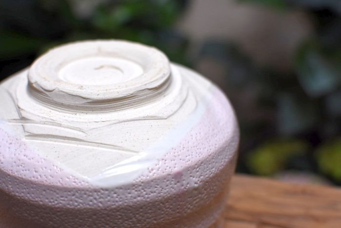 Sakura Tree Chawan | Shino-glazed Mino-yaki Matcha Bowl | Half Cylinder Shape - Image 3