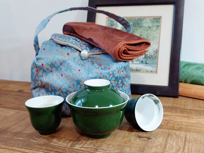 Pine Tree Porcelan Gaiwan Set | Hand Painted, 120 ml Gaiwan + 2 Cups + Soft Bag - Image 5