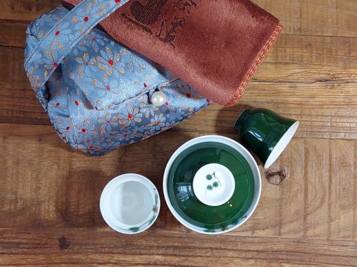 Pine Tree Porcelan Gaiwan Set | Hand Painted, 120 ml Gaiwan + 2 Cups + Soft Bag - Image 6